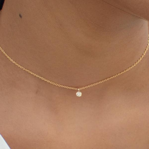 Diamond Choker Necklace, Solitaire Necklace, 18k Solid Gold Diamond Necklace, Bezel Set Diamond Necklace