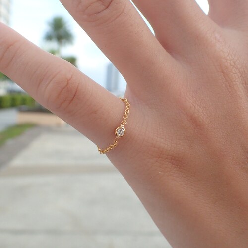 Dainty Diamond Chain Ring 14k Gold Diamond Chain Ring - Etsy