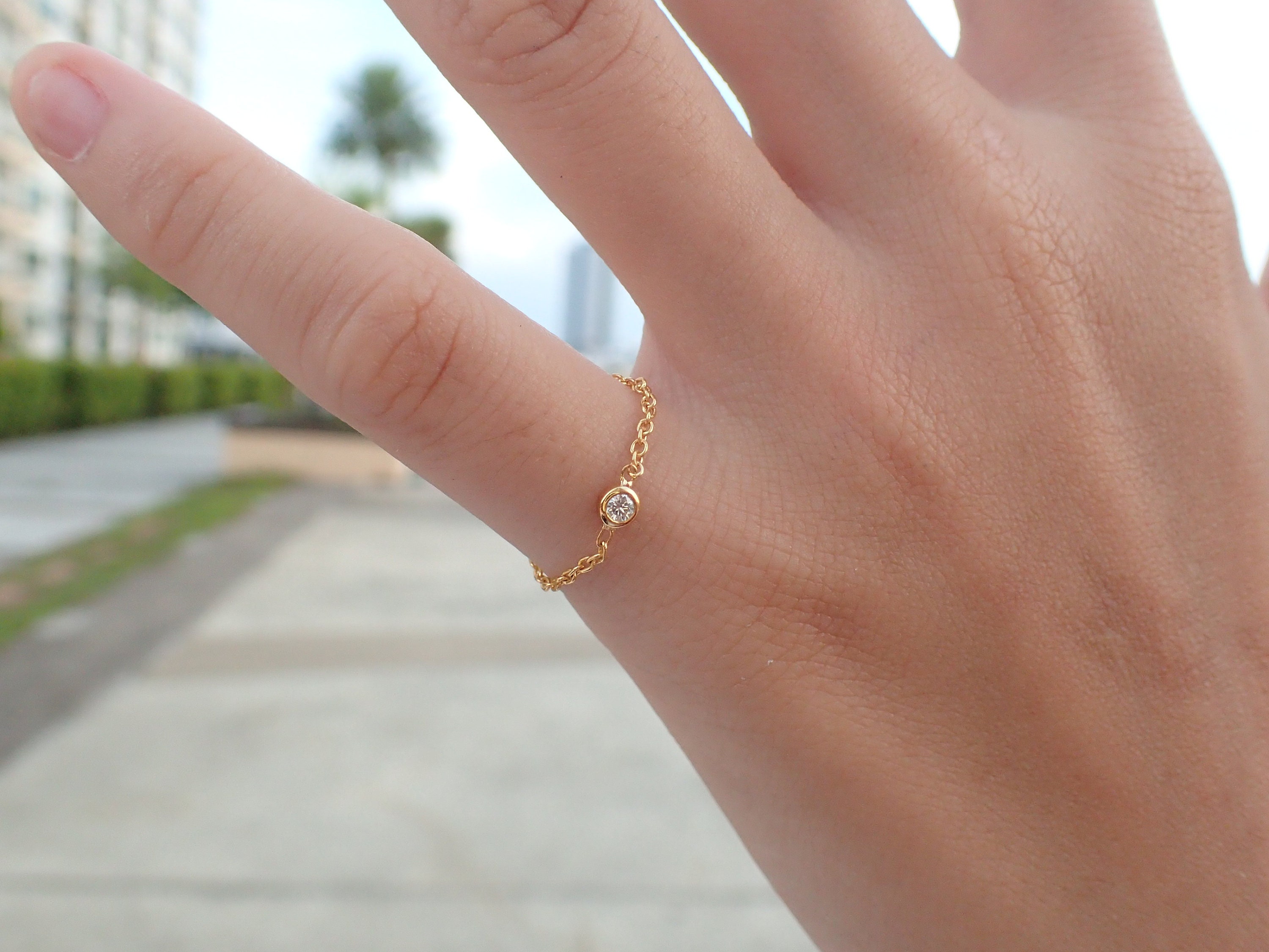 Adjustable Diamond Chain Ring Yellow Gold