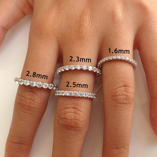 Moissanite Wedding Band, Floating Bubble Prong Moissanite Stackable Ring, 1.6mm 2.3mm 2.5mm 2.8mm Moissanite Matching Ring, Gift for Her