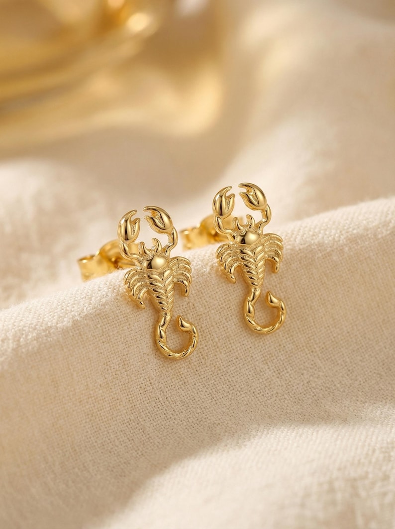 Scorpion Stud Earrings, Scorpion Studs, Animal Earring For Women, Dainty Stud Earring, Insect Jewelry, Gift for her image 2
