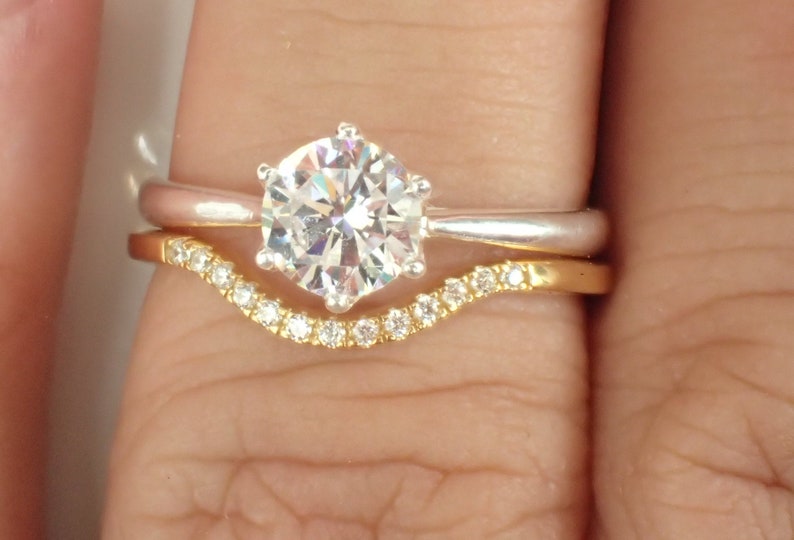 Curved Wedding Band Engagement Ring Enhancer Gold Curved Band Etsy