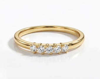 5 stenen diamanten trouwring, geboortesteen april, 14k massief gouden minimalistische ring, 1,5 mm vijf stenen ring, dunne gouden stapelringen