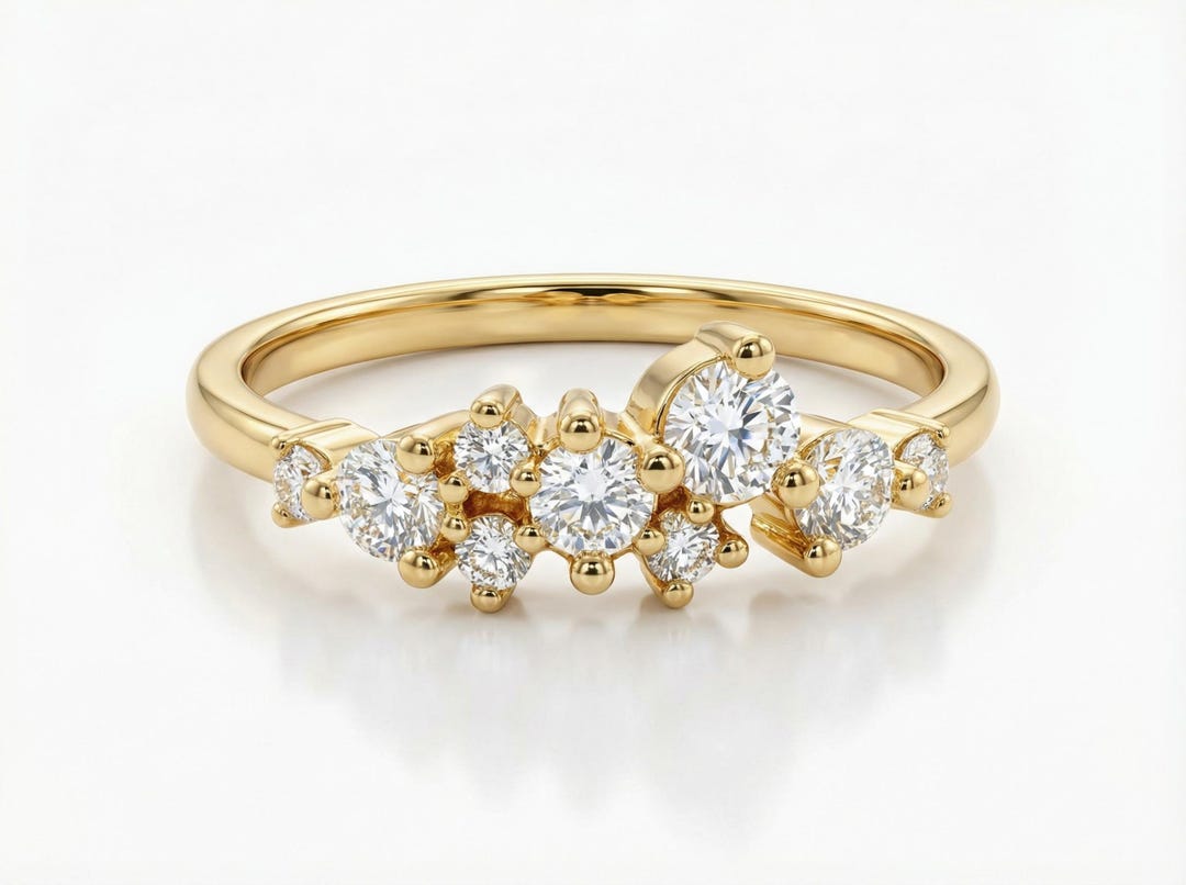 Diamond Cluster Diamond Cluster Ring in 14k Solid Gold, Cluster Wedding Ring, Stackable ...