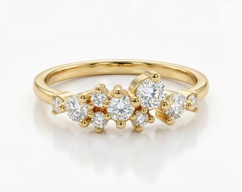 Diamond Cluster Ring in 14k Solid Gold, Cluster Wedding Ring, Stackable Diamond Ring, Cluster Diamond Ring