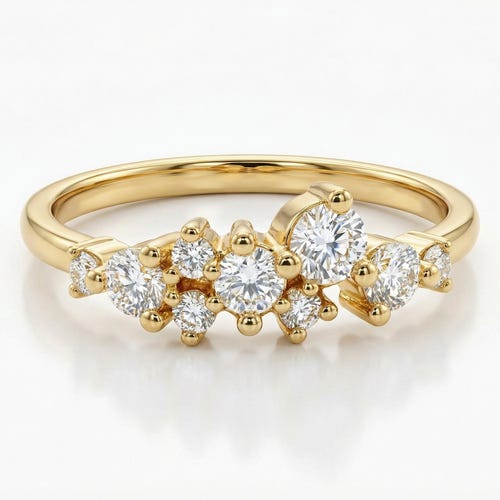 Diamond Cluster Ring in 14k Solid Gold, Cluster Wedding Ring, Stackable Diamond Ring, Cluster Diamond Ring