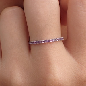 Amethyst Eternity Band, Solid Gold Full Eternity Ring, Thin Dainty Band, February Birthstone Ring, Delicate Amethyst Ring