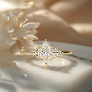 1ct Marquise Moissanite Engagement Ring Set, Marquise Diamond Wedding Ring Set, Promise Ring for Woman, 14K Solid Gold Anniversary Ring Set image 7