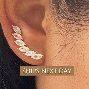 Marquise Row Ear Climbers / Ear Crawler Earring / Bridesmaid Ear Crawler / Minimalist Earring / Bridal Earrings