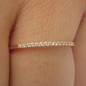 Diamond Stackable Ring, 14k Solid Gold Delicate Diamond Band, Micro Pave Eternity Thin Dainty Band, Delicate Diamond Band