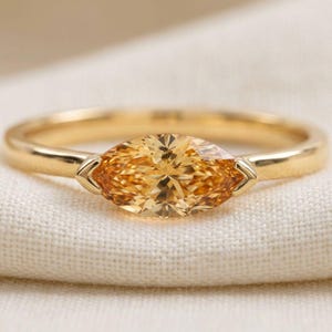 Anel de viagem com citrino lapidado em formato de marquise, estilo leste-oeste | Anel de noivado solitário minimalista | Anel de compromisso delicado com corte em marquise | Anel com pedra de nascimento de novembro imagem 4