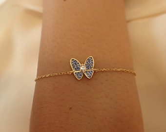 Schmetterling Armband / blauer Saphir Armband / September Birthstones / Brautjungfer Geschenk / minimalistisches Armband Geschenk für Sie