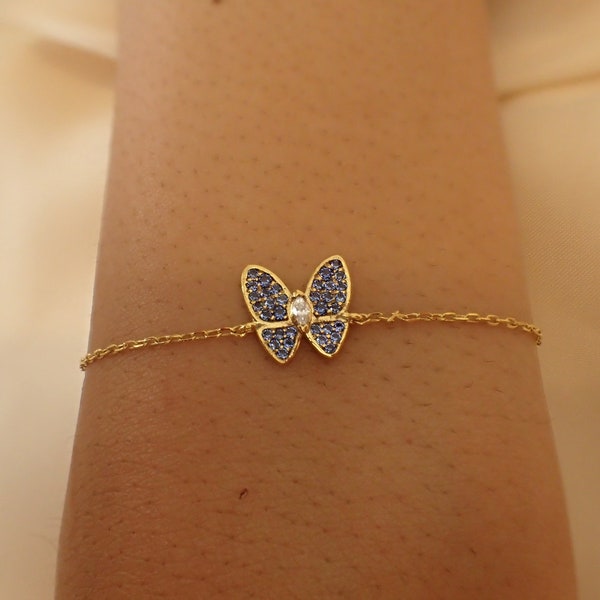 Butterfly Bracelet / Blue Sapphire Bracelet / September Birthstones / Bridesmaid Gift / Minimalist Bracelet Gift for Her