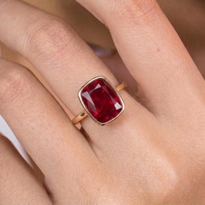 Bezel Set Ruby Ring, Cushion Cut Ruby Statement Ring, July Birthstone Ring, Birthday Gift for Her, Dainty Red Gemstone Ring image 13