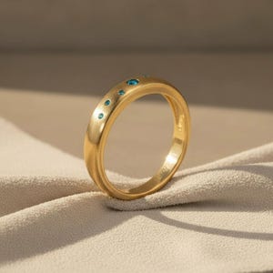 Blå zirkon födelsestensring med tryckknapp, Celestial vigselring med ädelsten, stapelring, december födelsedagspresent