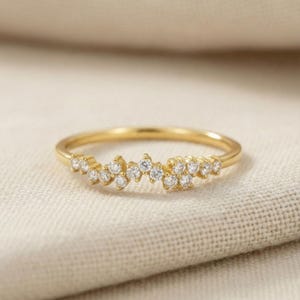 Cluster Wedding Ring, Diamond Cluster Ring, Unique Diamond Stackable Ring, Minimalist Ring, Gift for Her