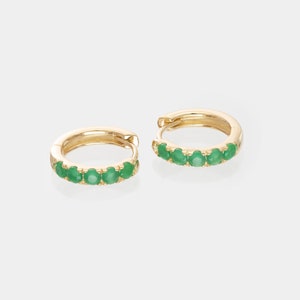 Five Stones Emerald Hoop Earrings, May Birthstone Gifts, Huggie Hoops, Minimal Hoop Earrings