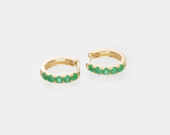Five Stones Emerald Hoop Earring, May Birthstone Gifts, Huggie Hoops, Minimal Hoop Earring