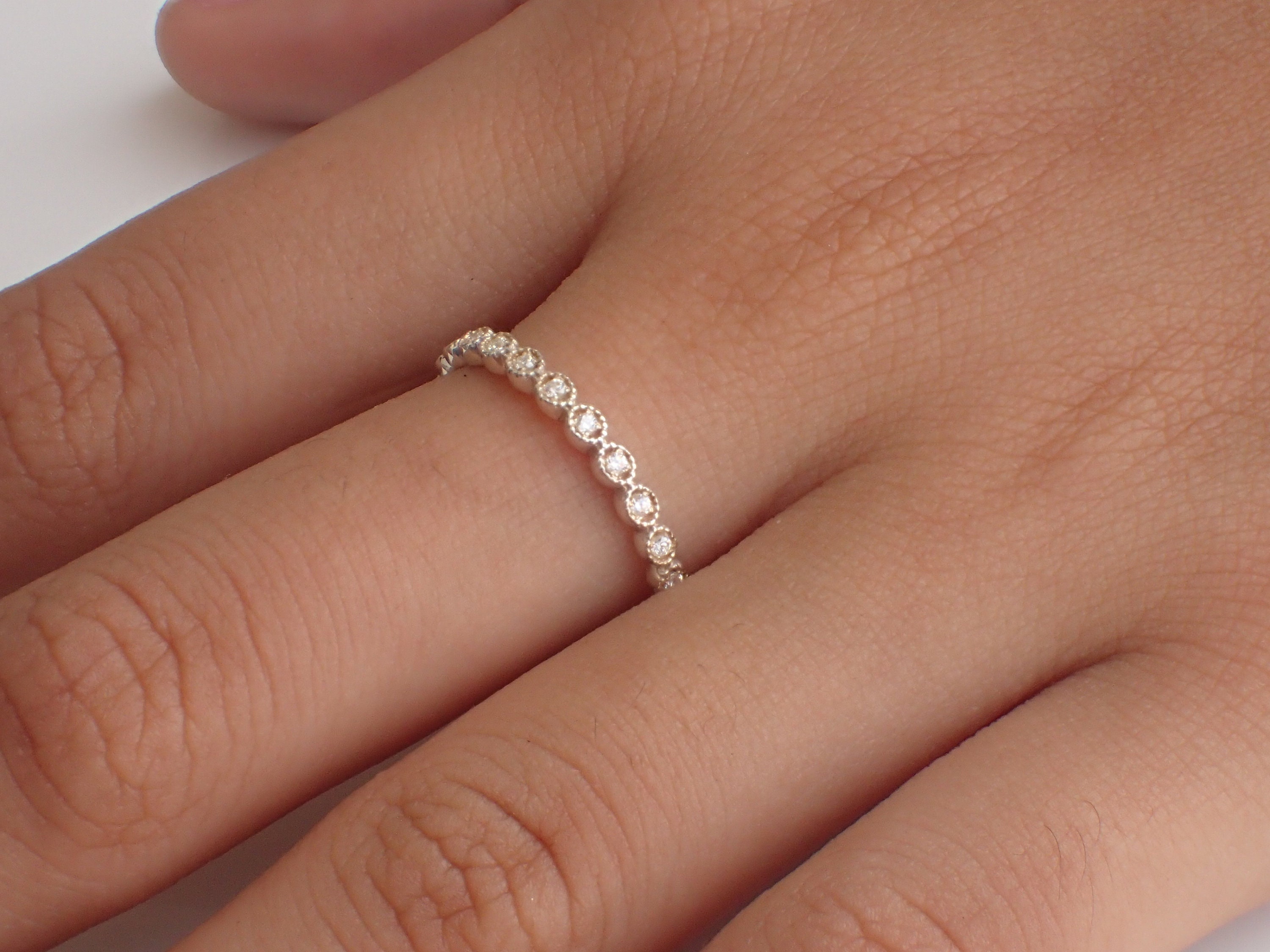 Art Deco Moissanite Wedding Band, 14k Solid Gold Full Eternity Band ...