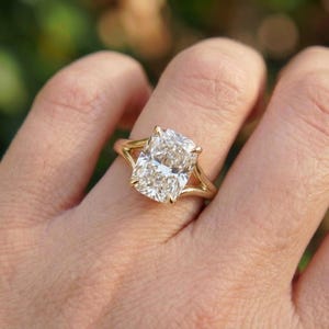 Unique Elongated Cushion Cut Moissanite Engagement Ring, Vintage Cushion Cut Solitaire Ring, Cushion Cut Promise Ring Gift for Her