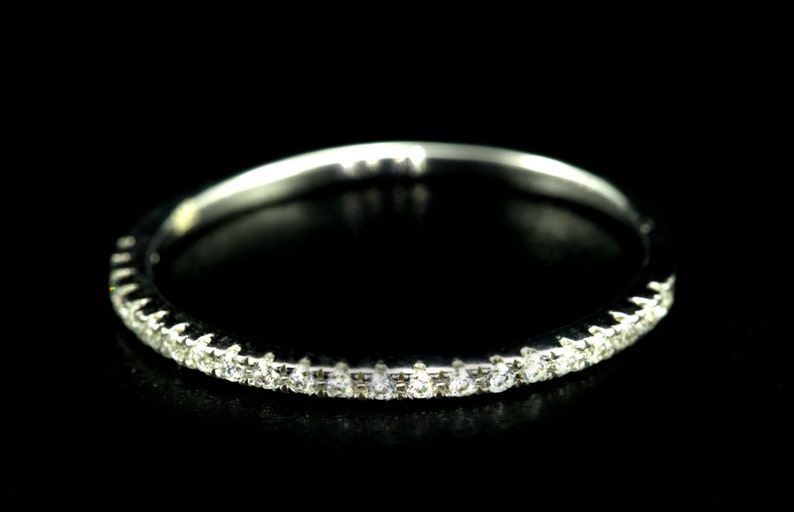 Platinum Diamond Wedding Band, Ladies Platinum Wedding Ring, Dainty Thin Platinum Band, Diamond Stackable Ring, Diamond Wedding Ring image 4