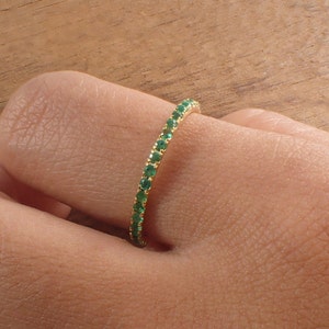 Natural Emerald Eternity Band, Emerald Wedding Ring, May Birthstone Ring, Emerald Stackable Band, Mother&#39;s  Day Gift