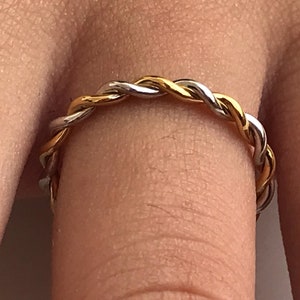 2.0 MM Twist Infinity Ring, 14k Solid Gold Two Tone Ring, Twisted Skinny Wedding Band, Thin Dainty Band, Rope Infinity Band image 7