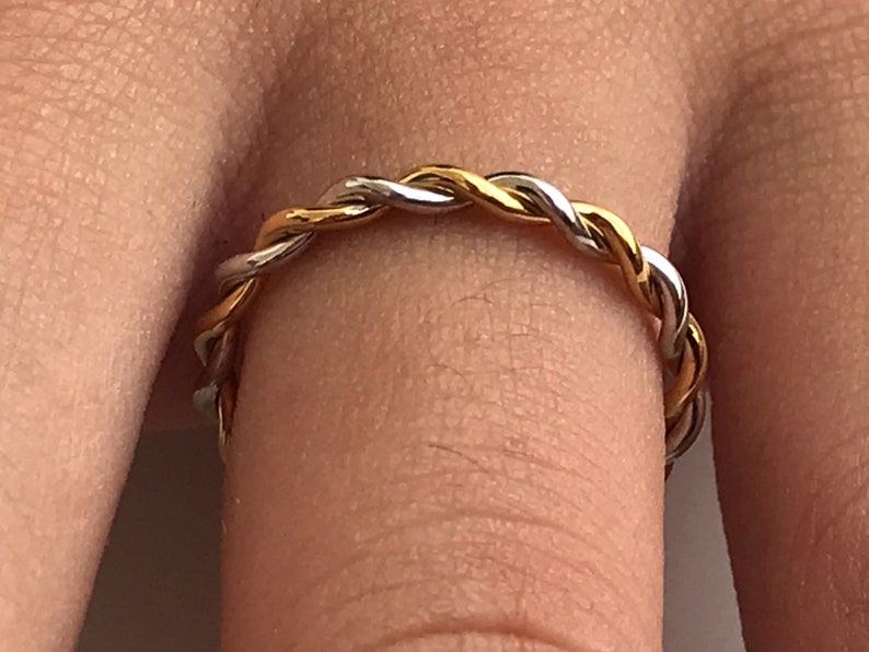 2.0 MM Twist Infinity Ring, 14k Solid Gold Two Tone Ring, Twisted Skinny Wedding Band, Thin Dainty Band, Rope Infinity Band image 7