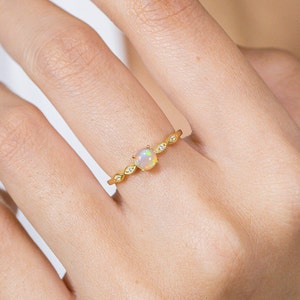 Opal and Diamond Engagement Ring, October Birthstone, Opal Ring, 18k Gold Unique Promise Ring, Marquise Ring