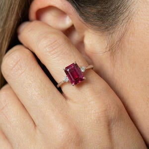 1.75ct Ruby Ring, Emerald Cut Ruby Ring, 14K Gold Statement Ring, Certified Stone Ring, July Birthstone image 13