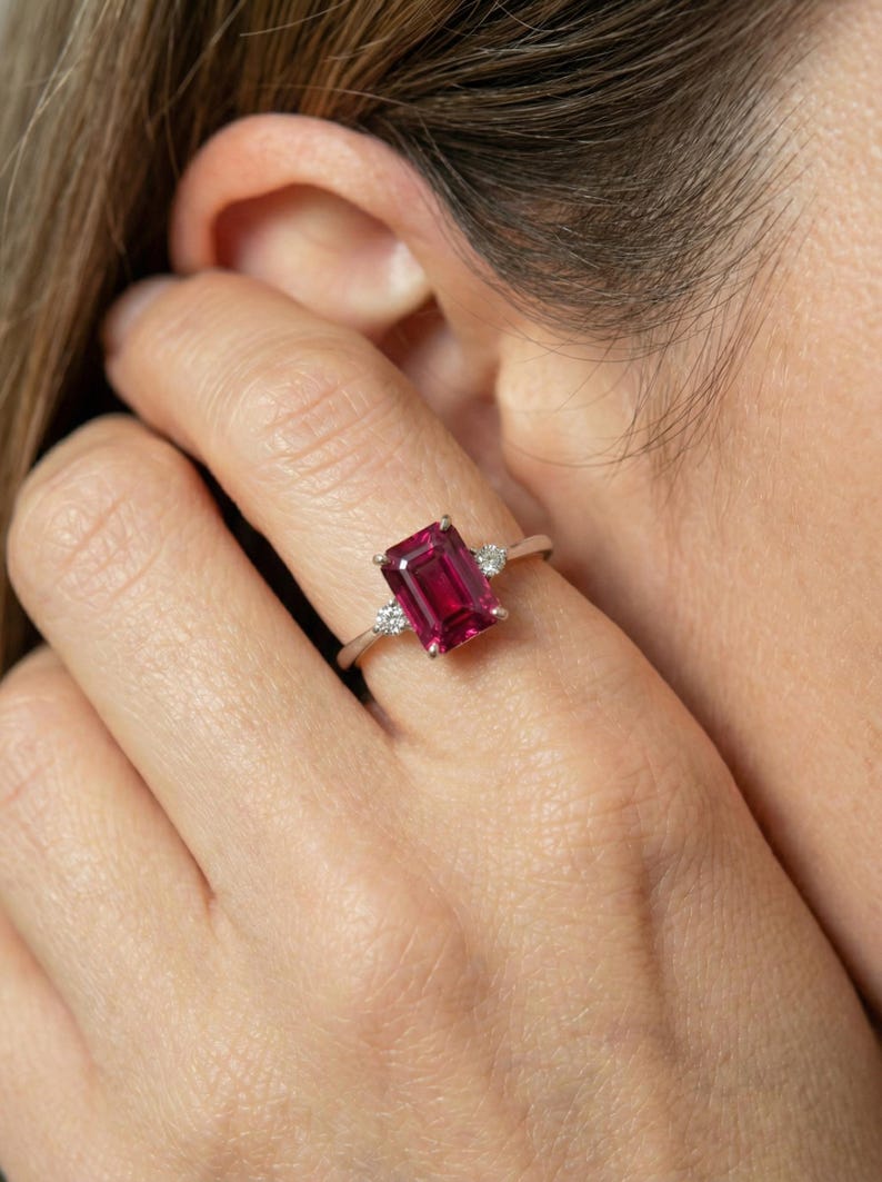 1.75ct Ruby Ring, Emerald Cut Ruby Ring, 14K Gold Statement Ring, Certified Stone Ring, July Birthstone image 13