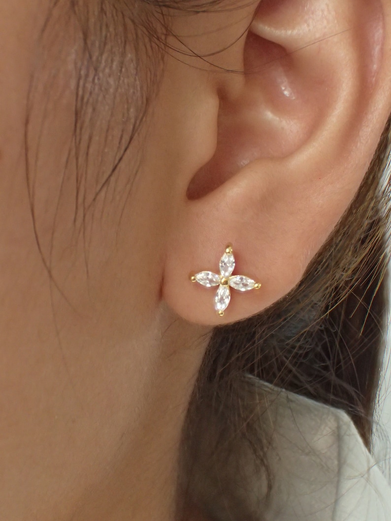 Marquise Stud Earrings / Marquise Cut Diamond Earrings / Minimalist Flower Earrings / Floral Studs / Wedding Gift image 2