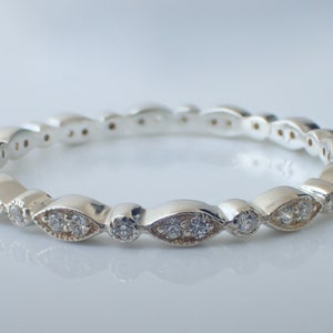 Art Deco Marquise Dot Moissanite Band, Full Eternity Art Deco Unique Moissanite Band, Solid Gold Bridal Art Deco Band