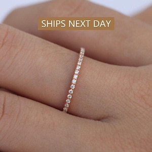 Micro Pave Wedding Band / Thin Dainty Stackable Band / Diamond Band / Half Eternity Stacking Ring / In Stock