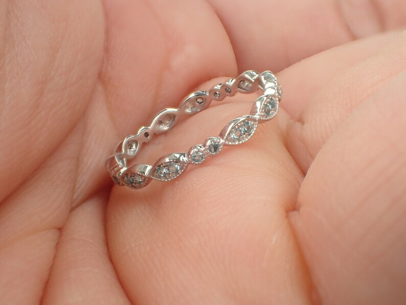 Aquamarine Wedding Band 3/4 Eternity Platinum Vintage Etsy