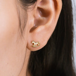 Rocking Horse Stud Earrings, Sterling Silver Baby Horse Earrings, Cartilage Earrings, Gift for Horse Lover, Baby Jewelry