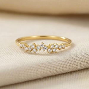 Anillo Racimo de Diamantes de Oro 14k- Alianza de Bodas con Racimo de Diamantes-Oro Sólido Auténtico en Oro, Oro Rosa, Oro Blanco