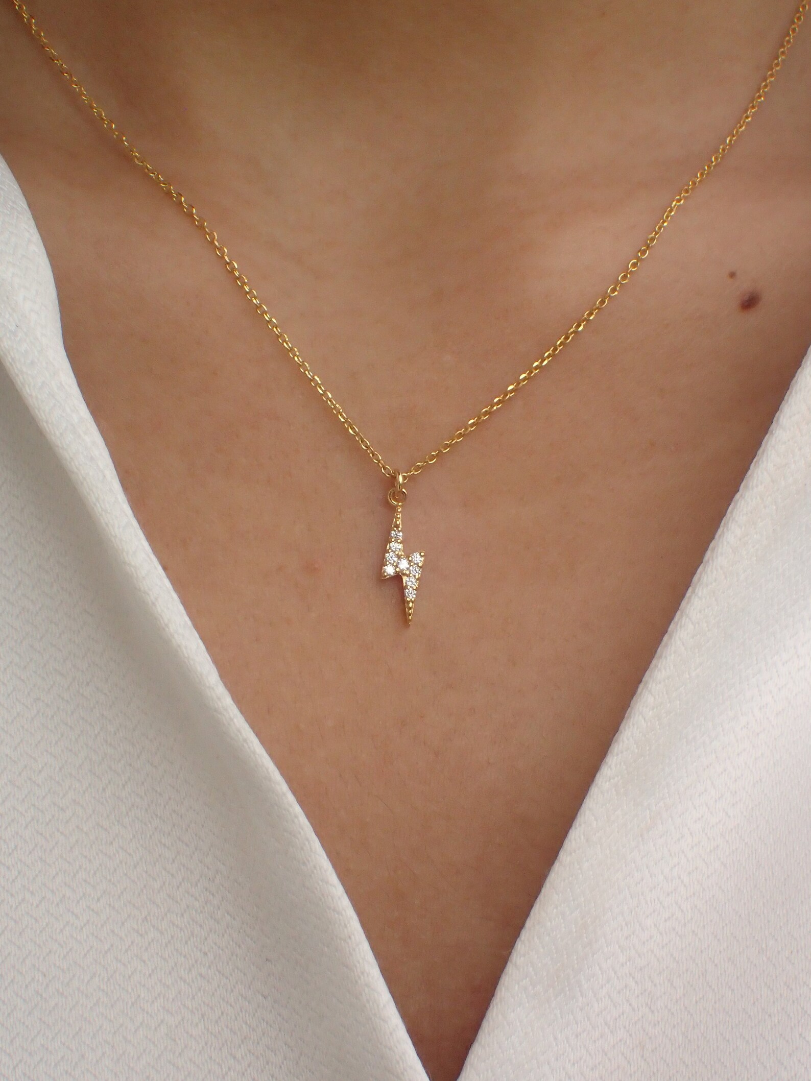 Lightning Bolt Necklace / 925 Sterling Silver Thunder Necklace Etsy