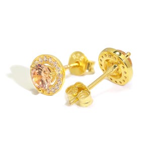Citrine Halo Stud Earrings, Sterling Silver Round Citrine Earrings, Everyday Earring, November Birthstone Gift, Classic Earrings