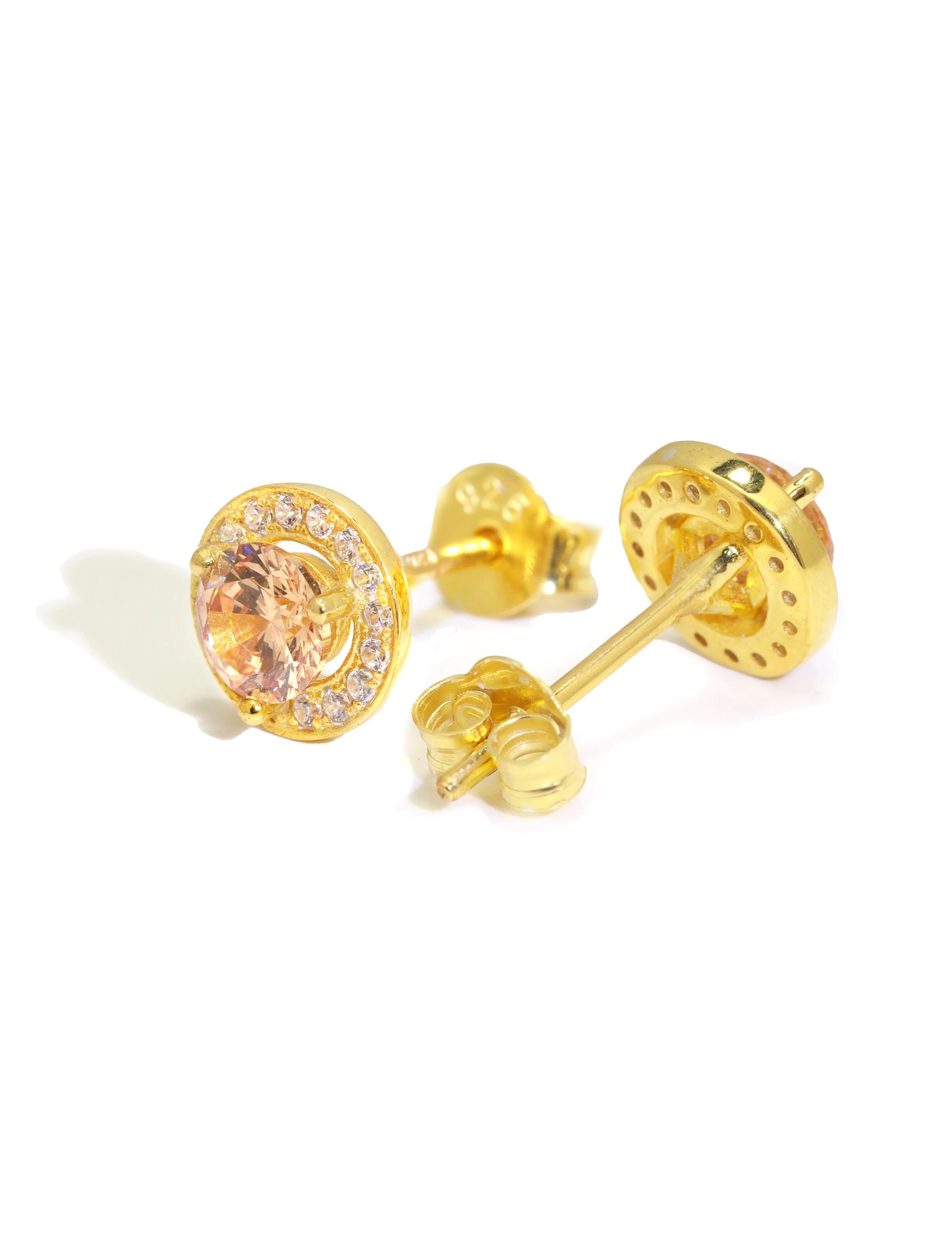 Citrine Halo Stud Earrings, Sterling Silver Round Citrine Earrings, Everyday Earring, November Birthstone Gift, Classic Earrings