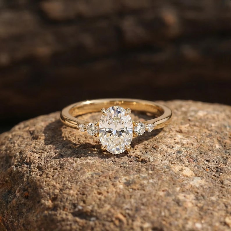 Elegant Oval Moissanite Engagement Ring | 14K Gold Solitaire With Pave ...