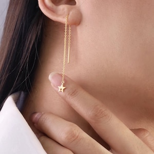 Dangle Drop Star Earrings, Drop Bar Star Chain Earrings, Everyday Jewelry, Unique Earrings Gift for Women, Anniversary Gift