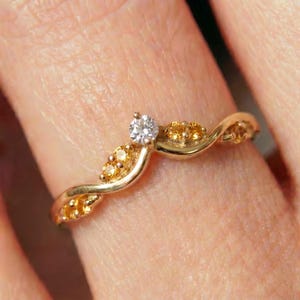 Citrine Curved Wedding Band V Shape Ring Golden Yellow Gemstone Chevron Stacking Ring November Birthstone Bridal Jewelry image 3
