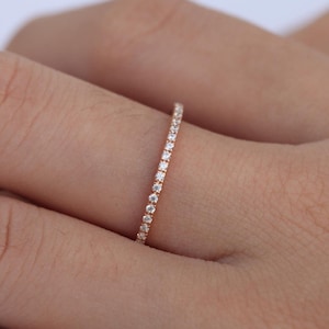 Micro Pave Wedding Band / Thin Dainty Stackable Band / Diamond Band / Half Eternity Stacking Ring