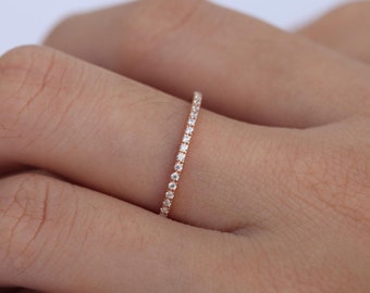 Micro Pave Wedding Band / Thin Dainty Stackable Band / Diamond Band / Half Eternity Stacking Ring