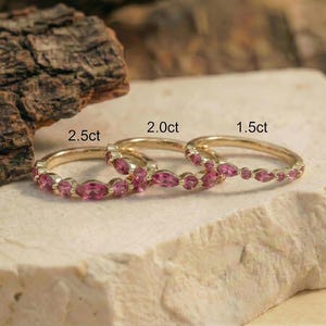 Delicate Pink Tourmaline Eternity Band Ring | 14K Gold Marquise & Round Gemstone Stacking Ring | October Birthstone Gift for Her image 4