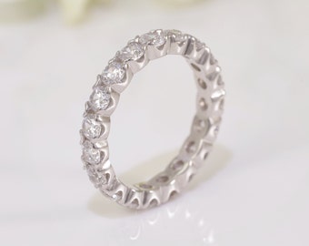 3.0mm Fishtail Diamond Eternity Ring, Fishtail Diamond Wedding Band, Full Eternity Diamond Stackable Ring Gift for Women