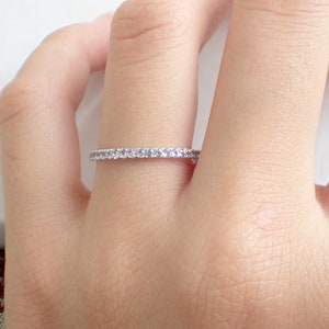 Blue Topaz Eternity Ring, 1.8mm full eternity Stackable Ring, 14K Solid Gold Blue Topaz Band, December Birthstone Band Gift for Her