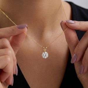 Dainty Gold Moissanite Solitaire Necklace | Brilliant Round Moissanite Pendant | Elegant Everyday Jewelry | Anniversary Gift for Her image 16