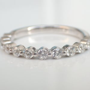 ON SALE Single Prong Ring, 2.0mm Half Eternity Diamond Wedding Band, Diamond Stackable Band, Floating Bubble Prong Diamond Ring image 7